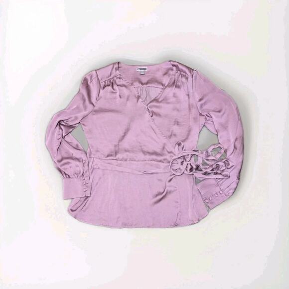 Chelsea28 Tops - Chelsea 28 Wrap Tie Blouse Silky Blush Button Cuff Womens Size Large Long Sleeve